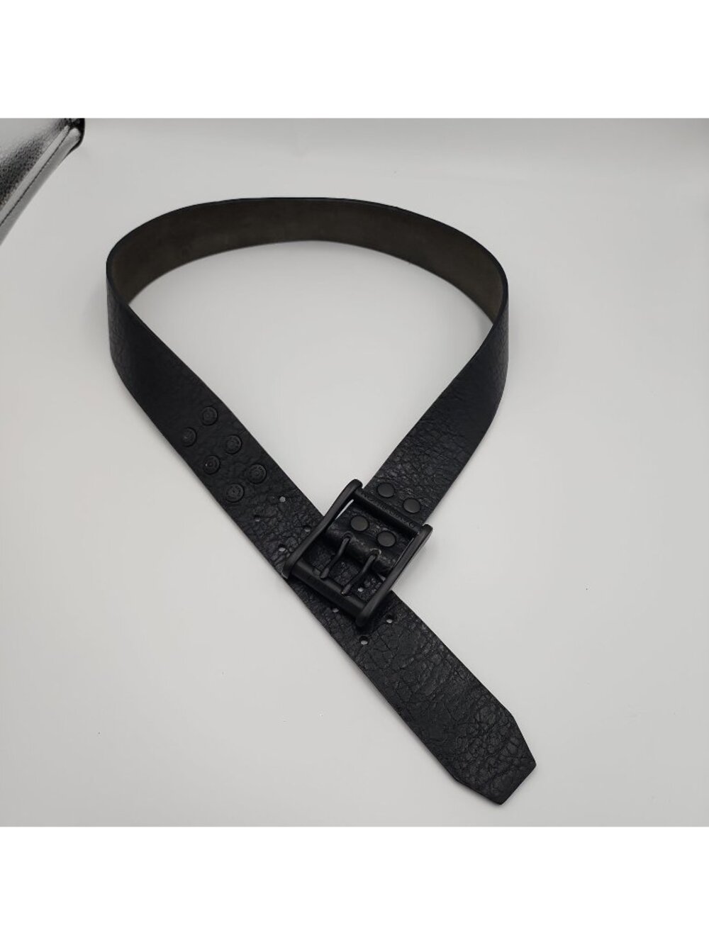 David Bitton Buffalo Black Studded Mens 32-34 Leather Belt Fits 32-36